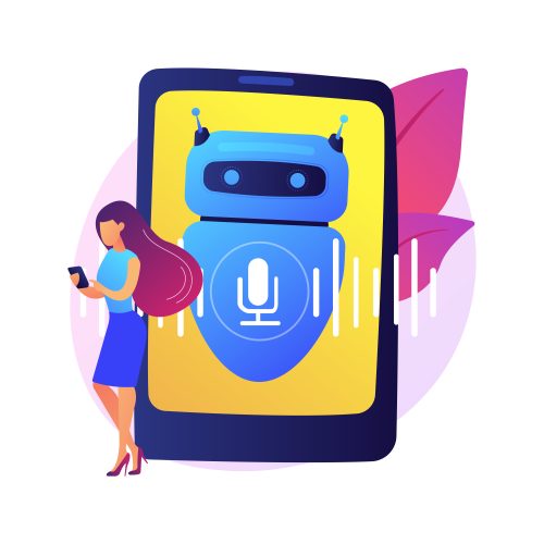 Chatbot voice controlled virtual assistant abstract concept vector illustration. Talking virtual personal assistant, smartphone voice application, AI, voice controlled chatbot abstract metaphor.