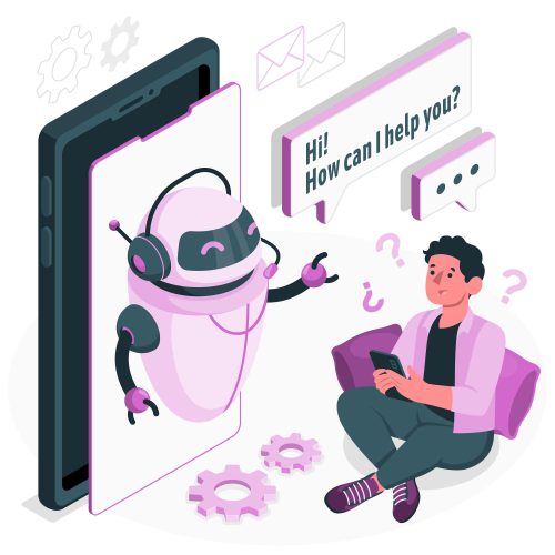 Photo showing Chatbot from a phone asisting a customer who is a man sitting on a pillow