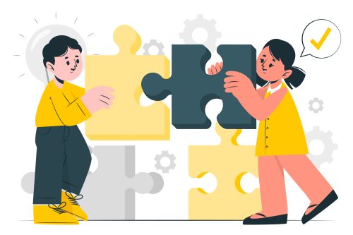 Image showing 2 humans connecting the puzzle demonstrating the implications that is being problem solved. 