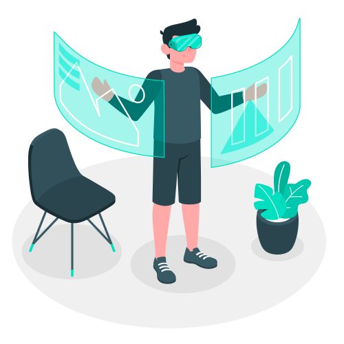 Infographic showing a man using Virtual reality. Demonstrating the affect of virtual reality for search engines